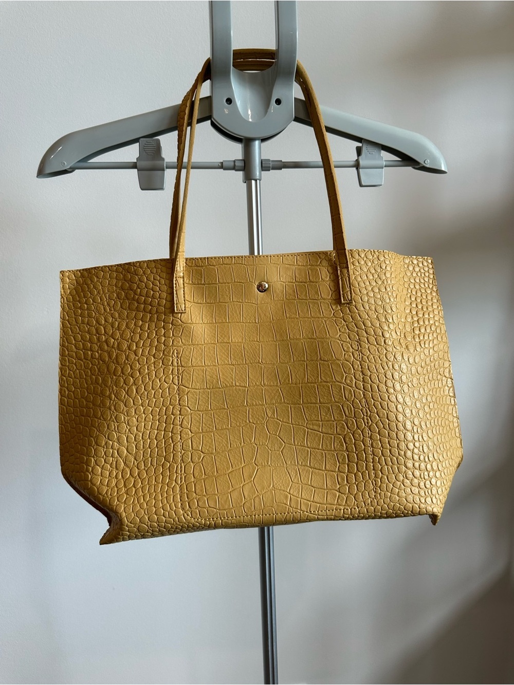 Croc-Embossed Mustard Tote Bag with Double Straps